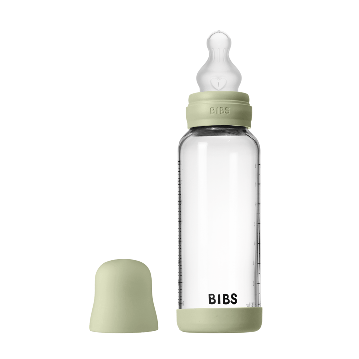 Nappflaska Glas Baby Silikon Medium Slow Flow - Sage BIBS