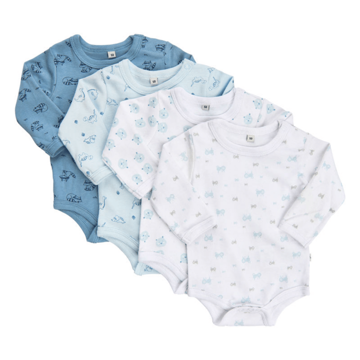 Långärmad Body 4-pack - Light Blue/White
